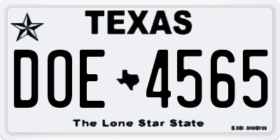 TX license plate DOE4565