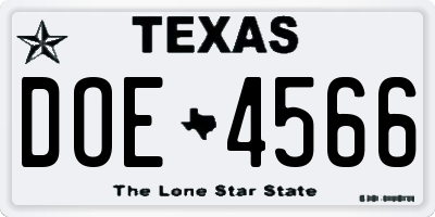 TX license plate DOE4566