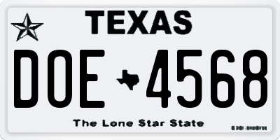 TX license plate DOE4568