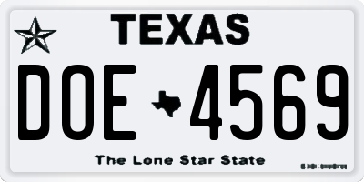 TX license plate DOE4569