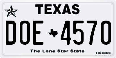 TX license plate DOE4570
