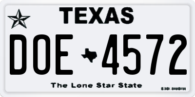 TX license plate DOE4572
