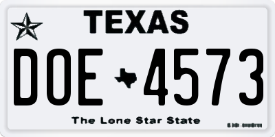 TX license plate DOE4573