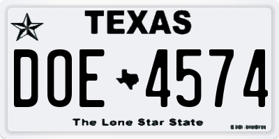 TX license plate DOE4574