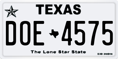 TX license plate DOE4575