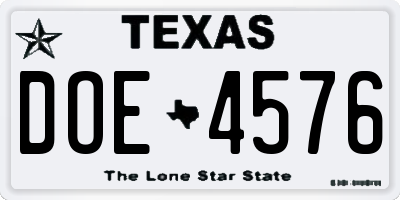 TX license plate DOE4576