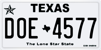 TX license plate DOE4577