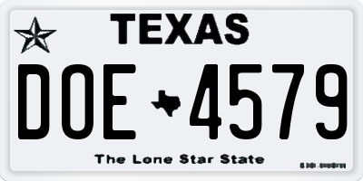 TX license plate DOE4579