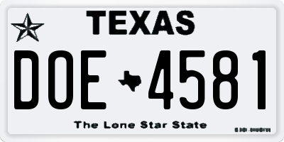 TX license plate DOE4581