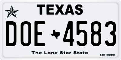 TX license plate DOE4583