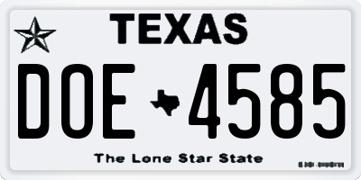 TX license plate DOE4585