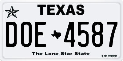 TX license plate DOE4587