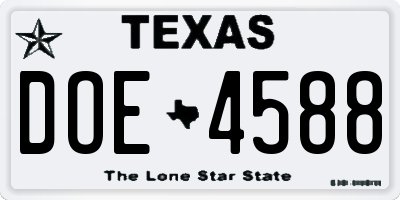 TX license plate DOE4588