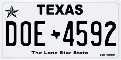 TX license plate DOE4592