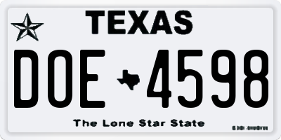 TX license plate DOE4598