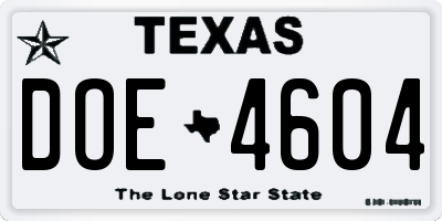 TX license plate DOE4604