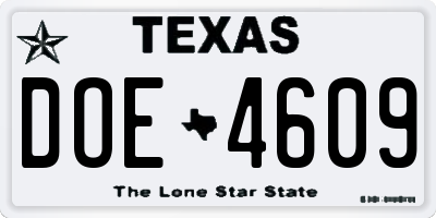 TX license plate DOE4609