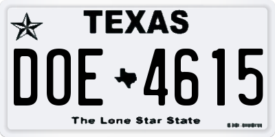 TX license plate DOE4615
