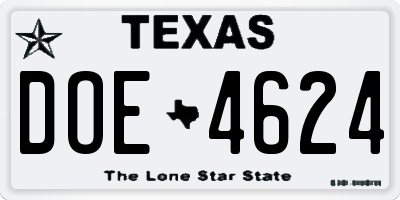 TX license plate DOE4624
