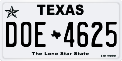 TX license plate DOE4625
