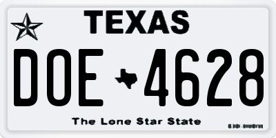 TX license plate DOE4628