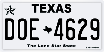 TX license plate DOE4629