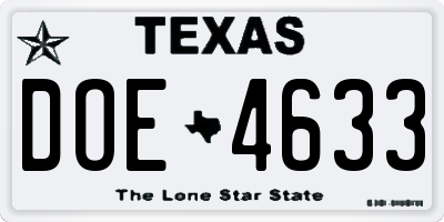TX license plate DOE4633
