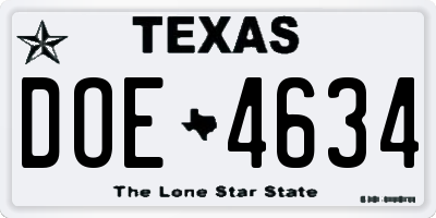 TX license plate DOE4634
