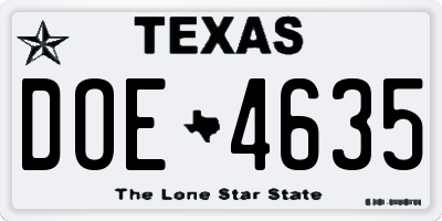 TX license plate DOE4635