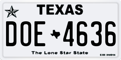 TX license plate DOE4636