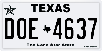 TX license plate DOE4637