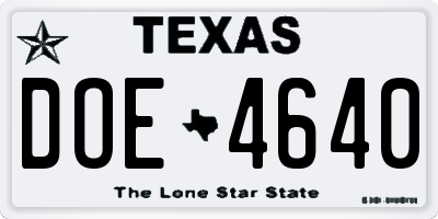 TX license plate DOE4640