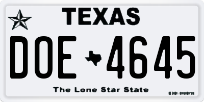 TX license plate DOE4645
