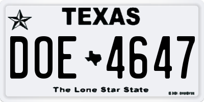 TX license plate DOE4647