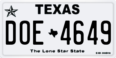 TX license plate DOE4649