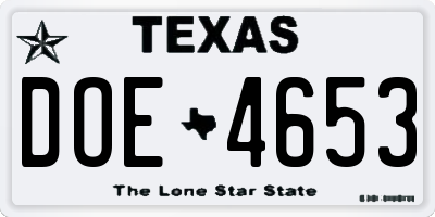 TX license plate DOE4653