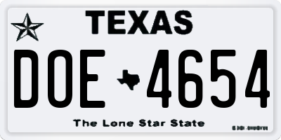 TX license plate DOE4654