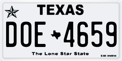 TX license plate DOE4659