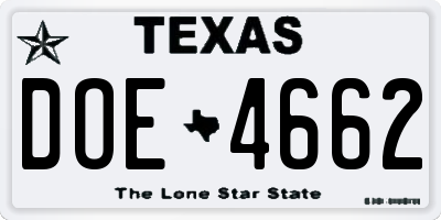 TX license plate DOE4662