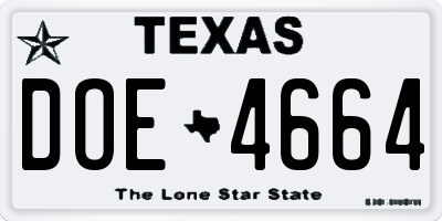 TX license plate DOE4664