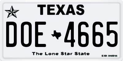 TX license plate DOE4665