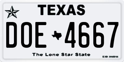 TX license plate DOE4667