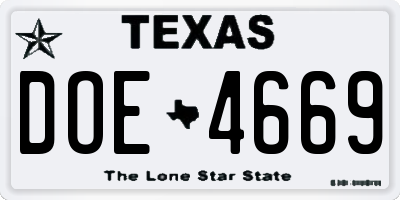 TX license plate DOE4669