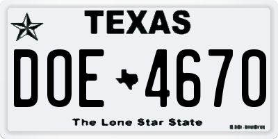TX license plate DOE4670
