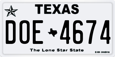 TX license plate DOE4674
