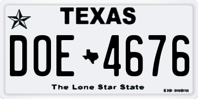 TX license plate DOE4676
