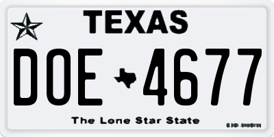 TX license plate DOE4677