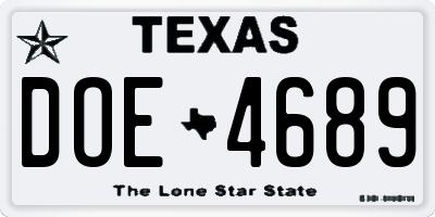 TX license plate DOE4689