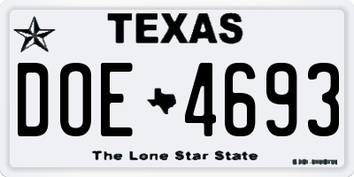 TX license plate DOE4693