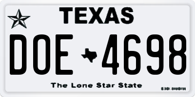 TX license plate DOE4698